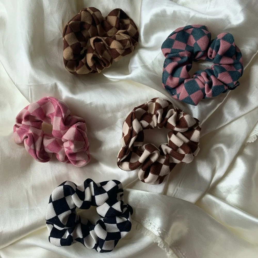 Blue and Pink Nadia Checkered Scrunchie